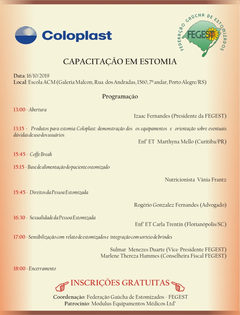 Capacitação em Estomia 16 de outubro de 2019